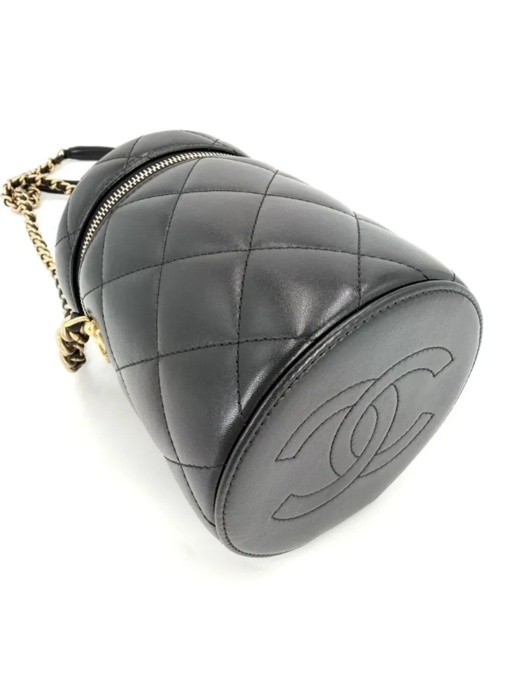 Chanel Shoulder Bag Logo Quilted Chain Vanity Crossbody CC Lambskin Black Gold